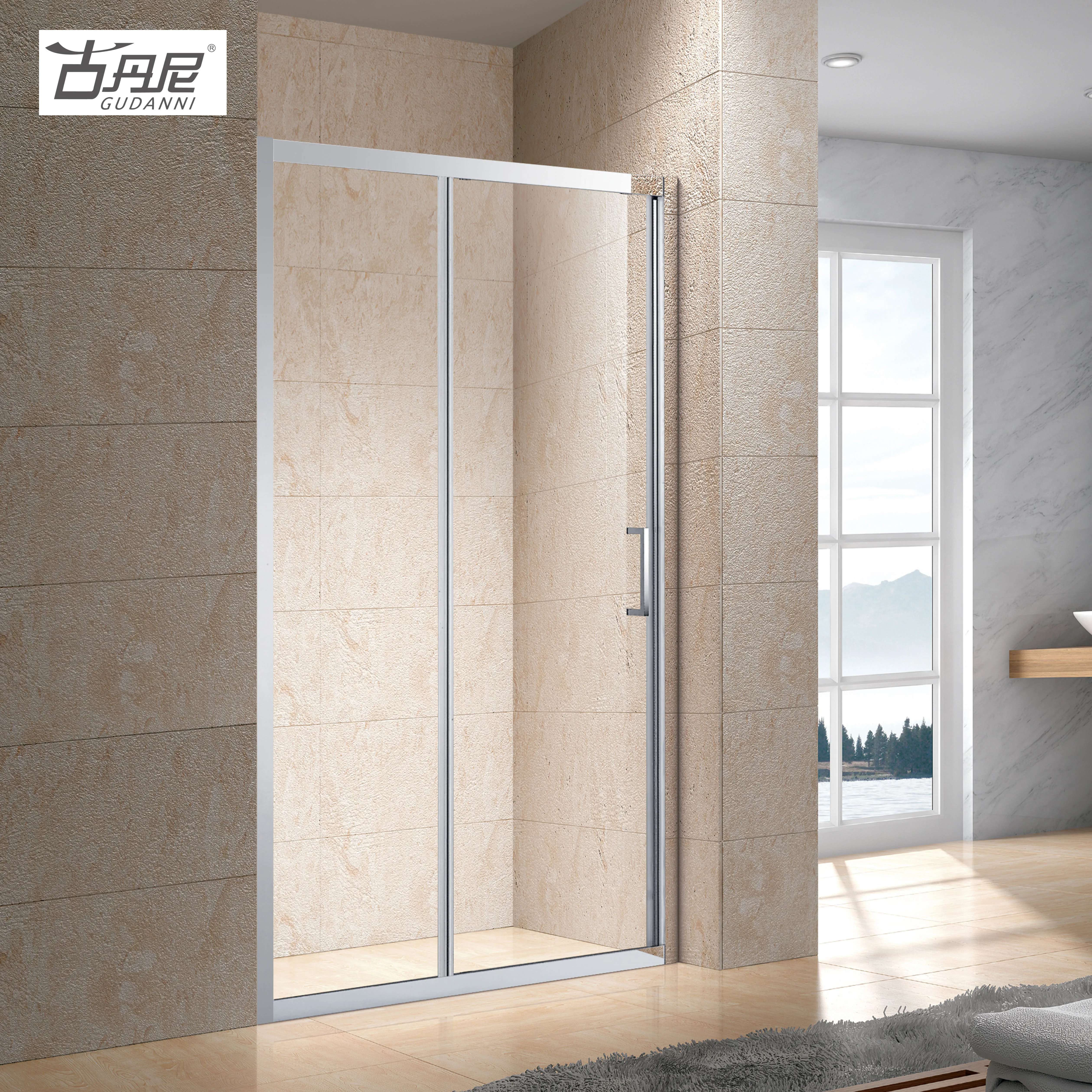 Straight Shower Panel Single Sliding Moving Glass Door With extended adjustable shower panel