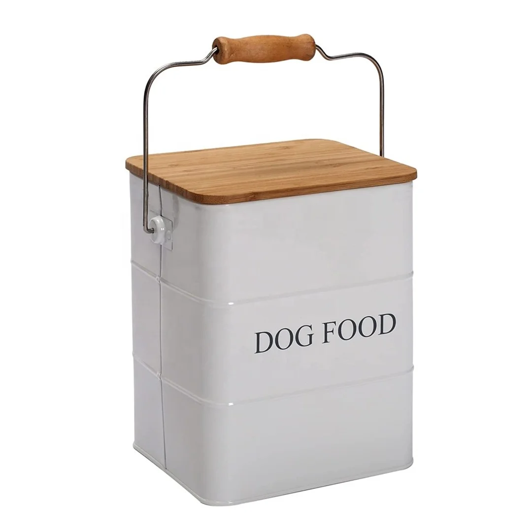 Home Large Storage Canister Metal Pet Food Storage Bin Dog Food Treat Bin Storage Box With Bamboo Lid