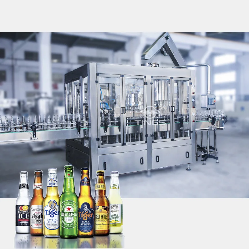 Full Automatic bottled liquid water beer juice Alcohol Glass Bottle Filling and Capping Machine production line