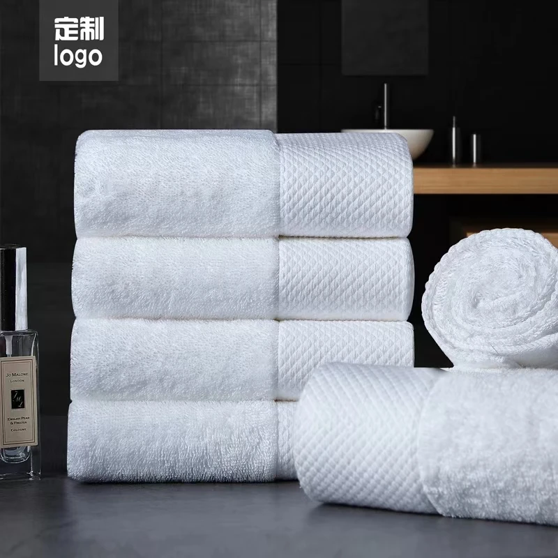Customized Embroidered Logo White towels sets for Spa 100% Cotton Terry Luxury Bath towel Hotel Towels
