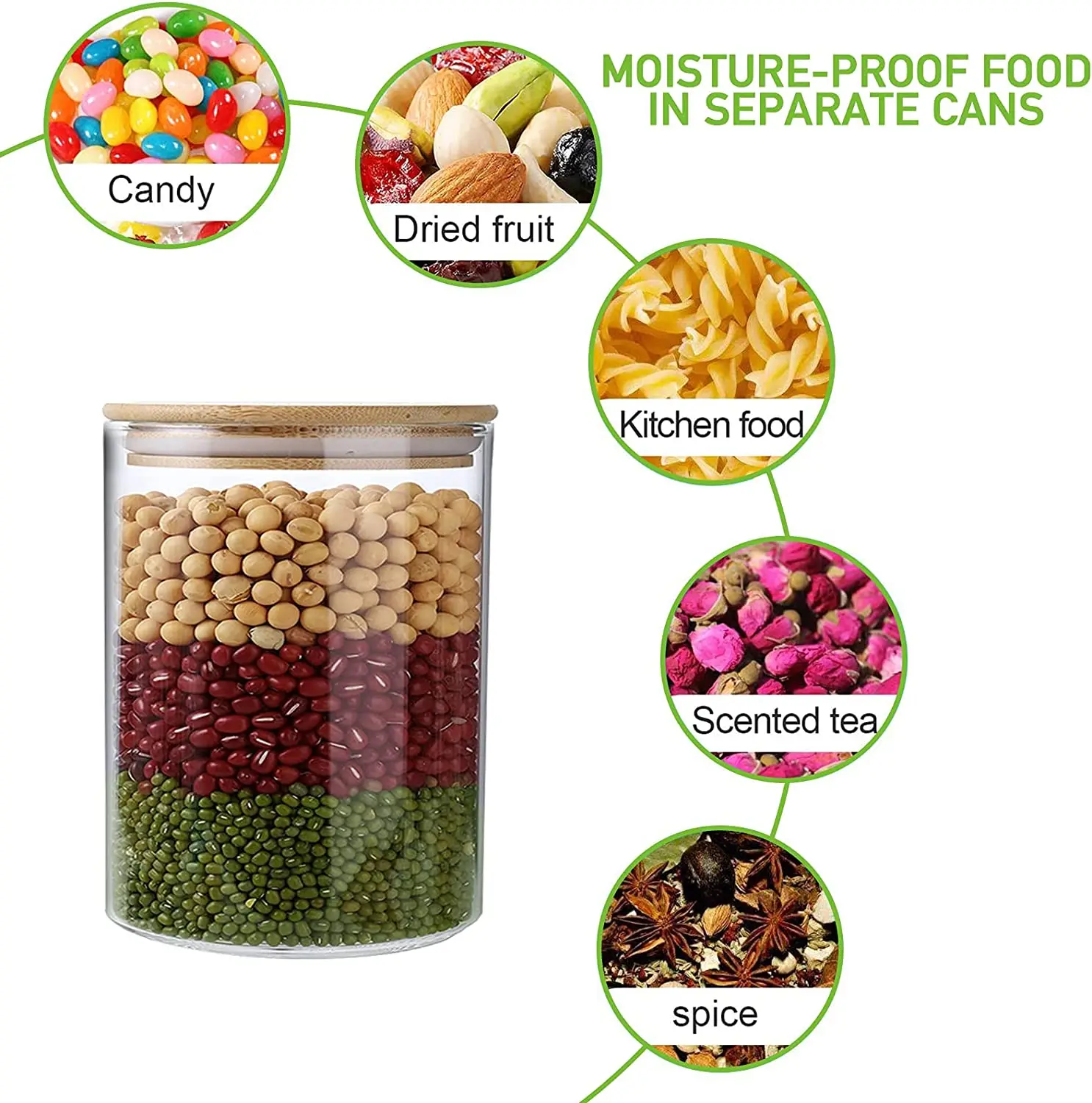 550ml 19oz Round Food Spice Borosilicate Glass Storage Jars With Bamboo Lids