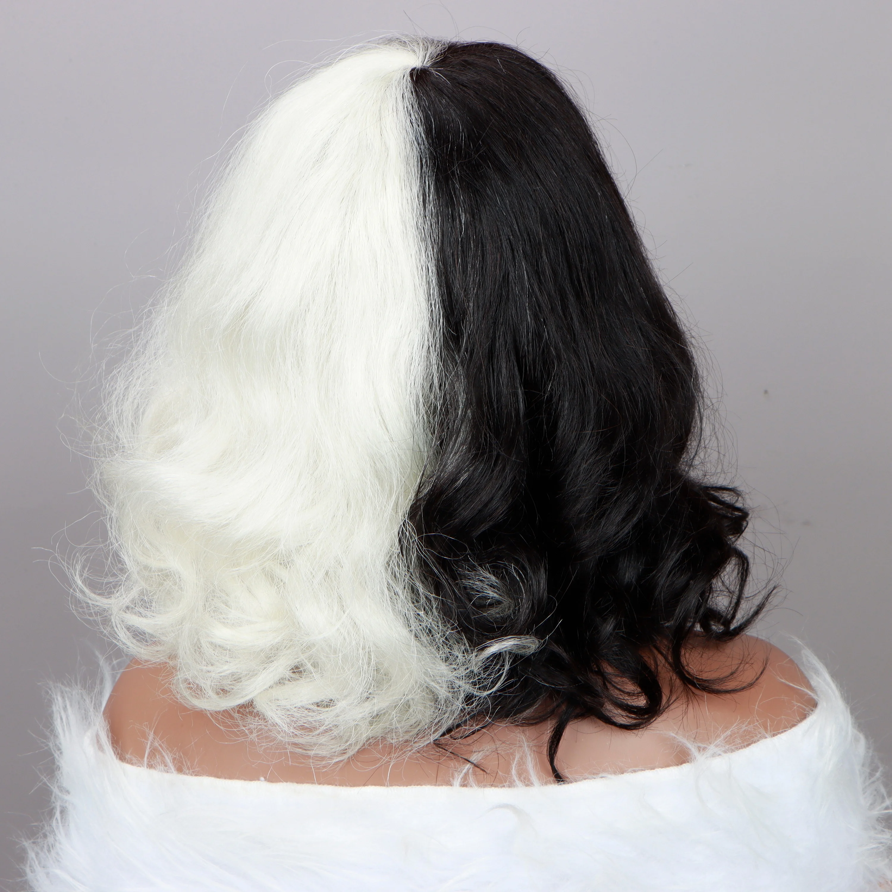 Foxen Wholesale Costume Halloween Wig Black and White Color Bob Wig with Bangs Ready to Wear Loose Wave Human Hair Short Wigs