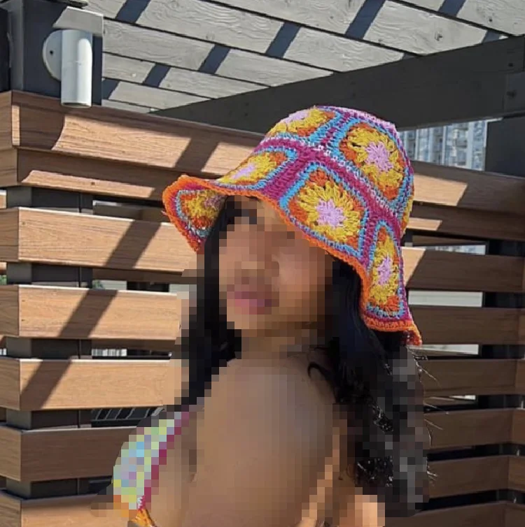 Z1100-bohemian crochet paper straw hats fisherman hat knitted bucket hat