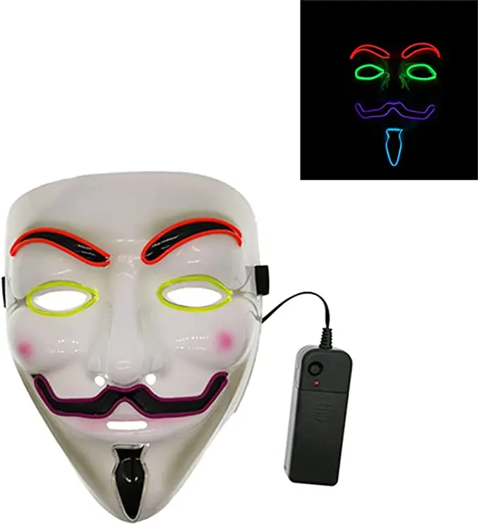 Halloween Anonymous Hacker LED Mask,Cosplay Vendetta light up glowing luminous mask