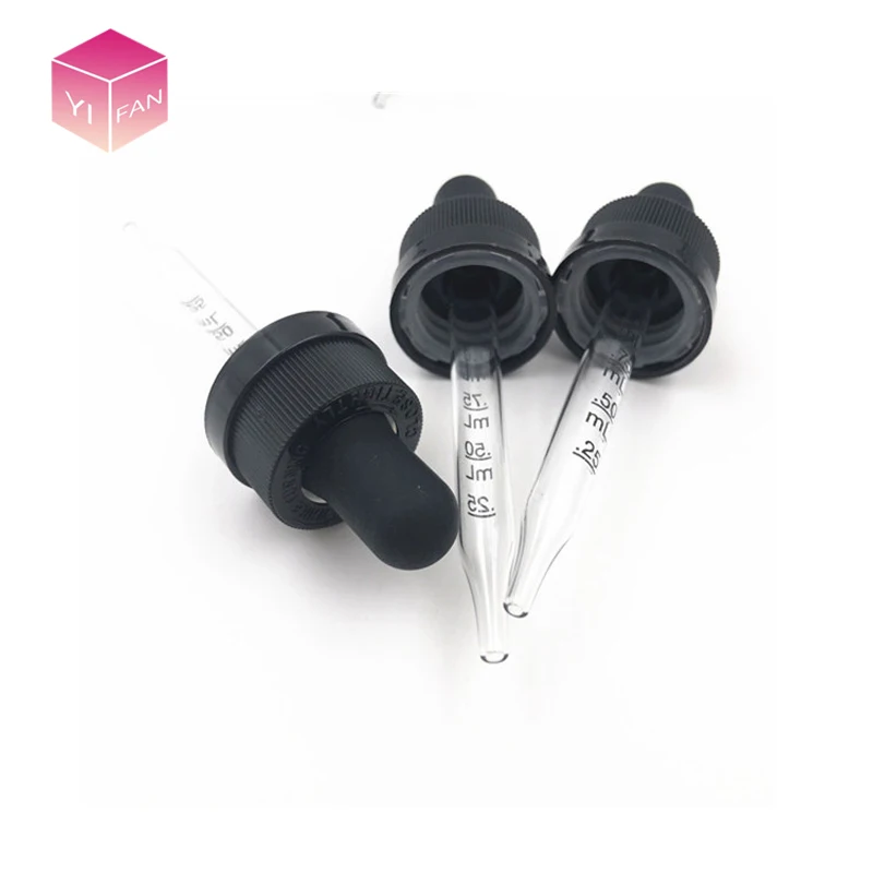 LANJING New Products 20/410 Caliber Universal 1ml Glass Dropper With Plasticil Dropper White Rubber Head Pipette With Glass Tube