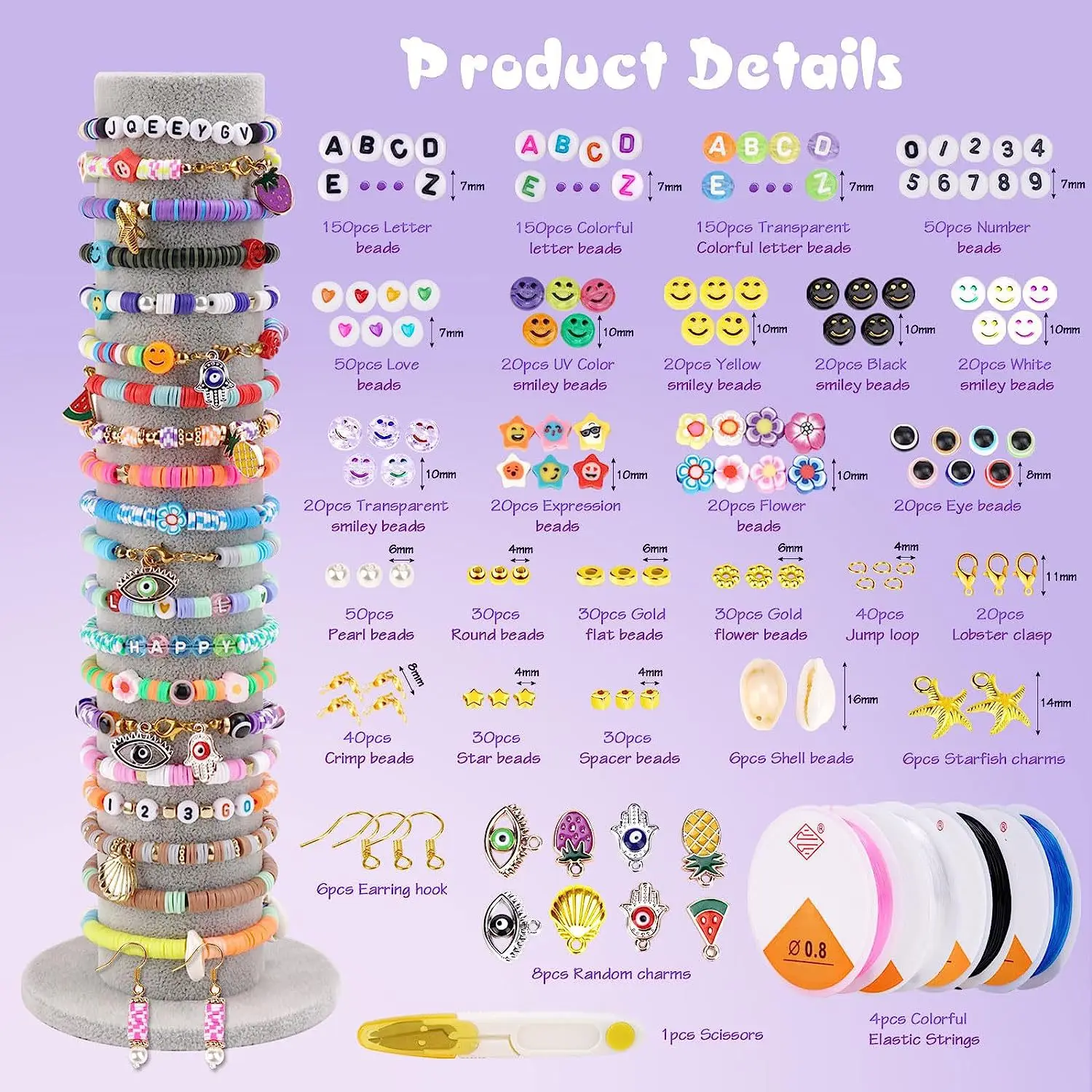 24 Each 6mm Original Film Polymer Clay Sheet Set DIY Handmade Beaded Box with Alphabet Bead Jewelry Making Toys