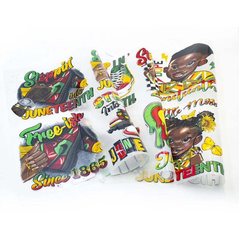 dtf transfers wholesale Hot peel black king queen design clear film screen print dtf transfers Juneteenth for garments