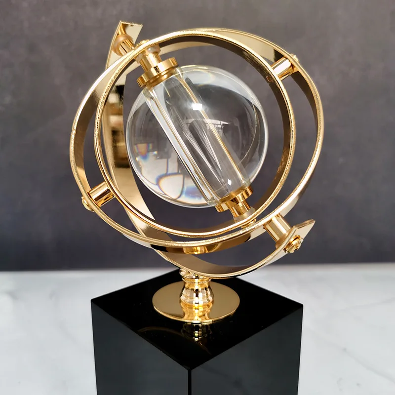Arabic Vintage Study Living Room Golden Decoration Office Top Desk Sculptures Gift Modern Globe Iron Marble Home Ornament