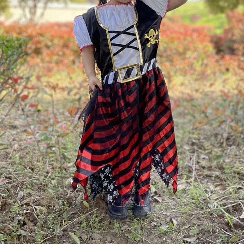 Girls Pirate Costume Halloween Cosplay Cute Red Skirt for Festival Activities