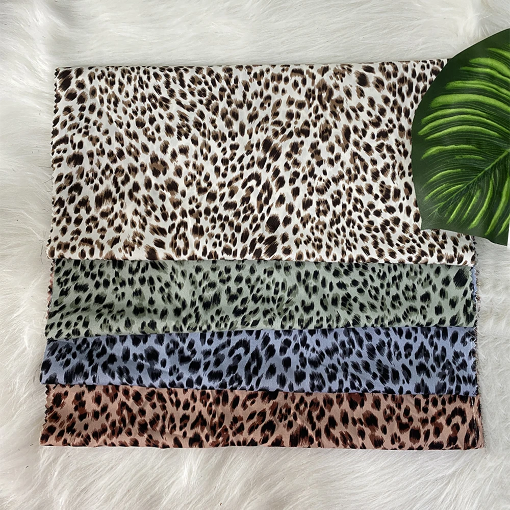 Latest Fashion Printed Fabric 98%Polyester 2%Spandex Leopard Grain Animal Fabric for Woman Dress