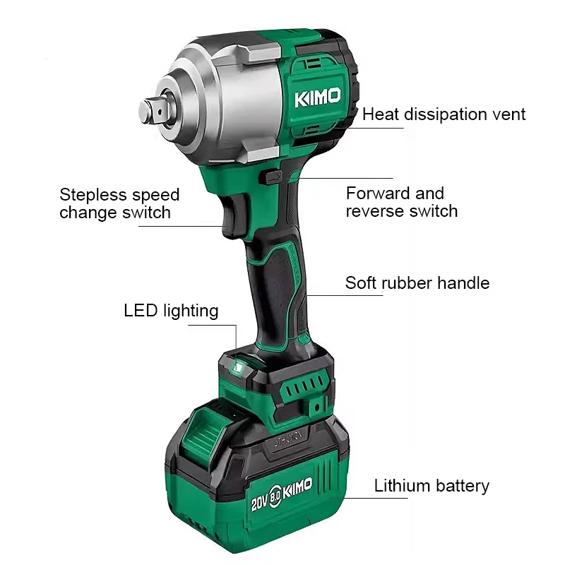 kimo 1/2 square head lithium brushless electric wrench 20V brushless variable speed impact wrench