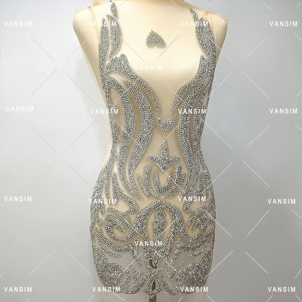 Hot design mermaid bling crystal beaded applique patches rhinestone bodice patterns