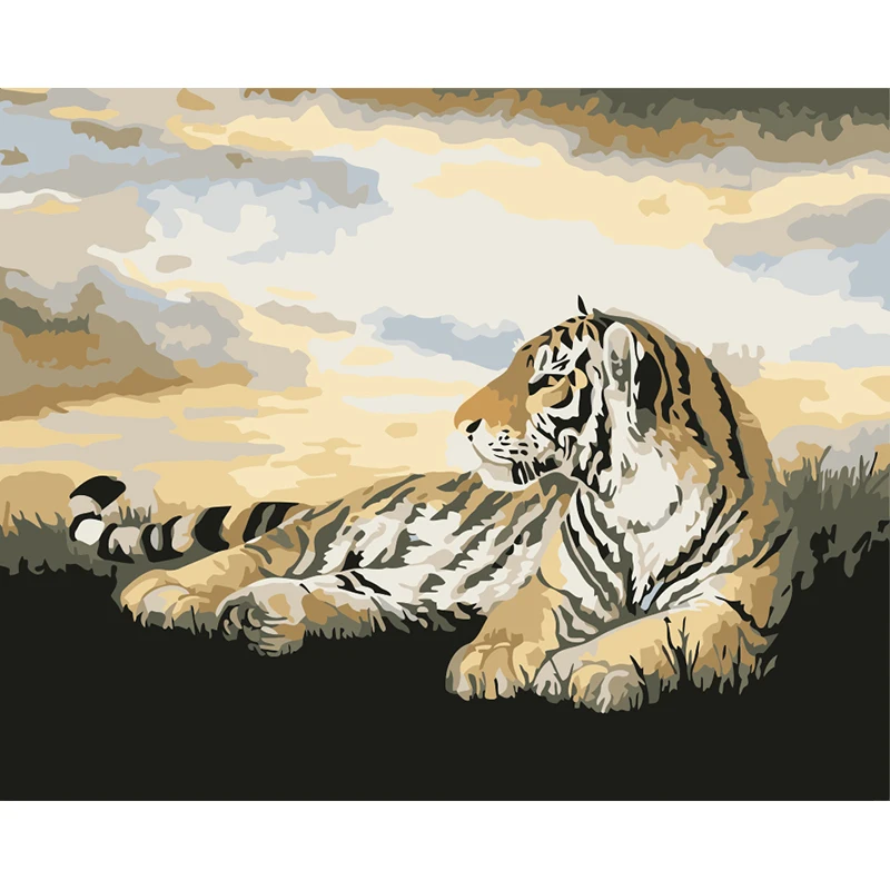 Resting tiger painting by numbers for kids simply handmade oil painting