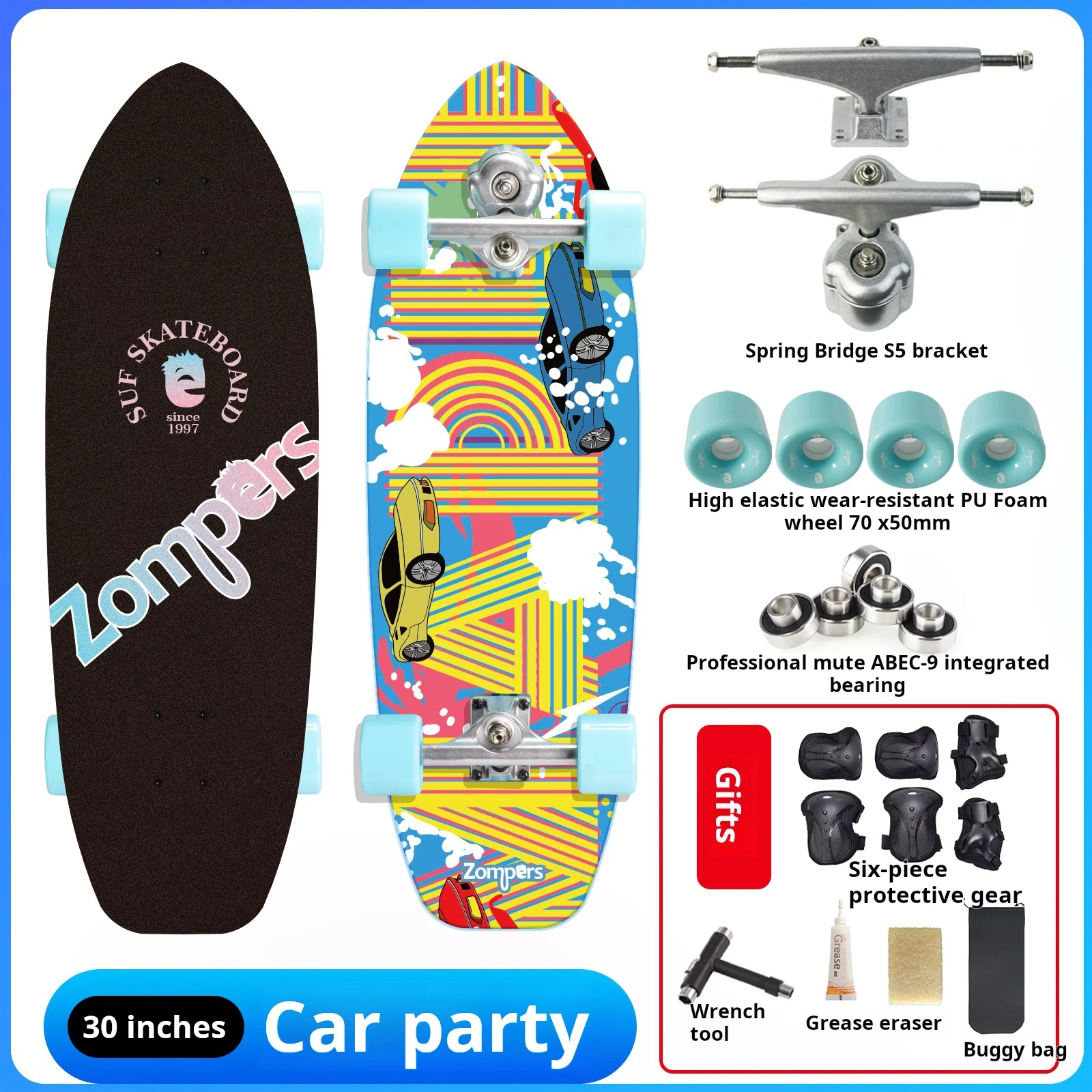 skateboard Cruiser Professional Russia Maple 30 inch High-end Surf Skateboard Adult Skateboard with Protector