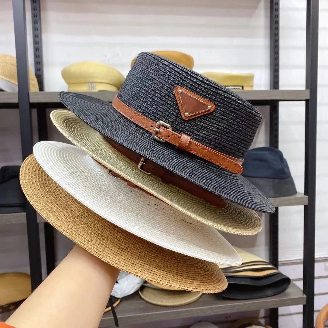 Women Girls Cute Straw hat Wide Brim Panama Hat with brown Band and PU Belt