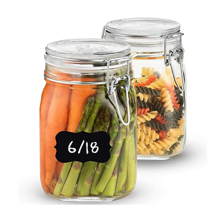 
1000ml wide mouth square Glass Clip Top Mason jars for Fermenting food with hinged Sealed Airtight lid 