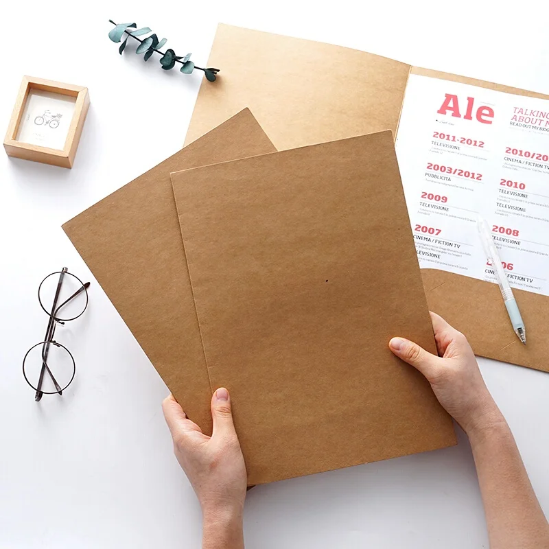 A3/A4/A5 Size Customized Brown Kraft Paper Cardboard Presentation Folder For Office Supplies