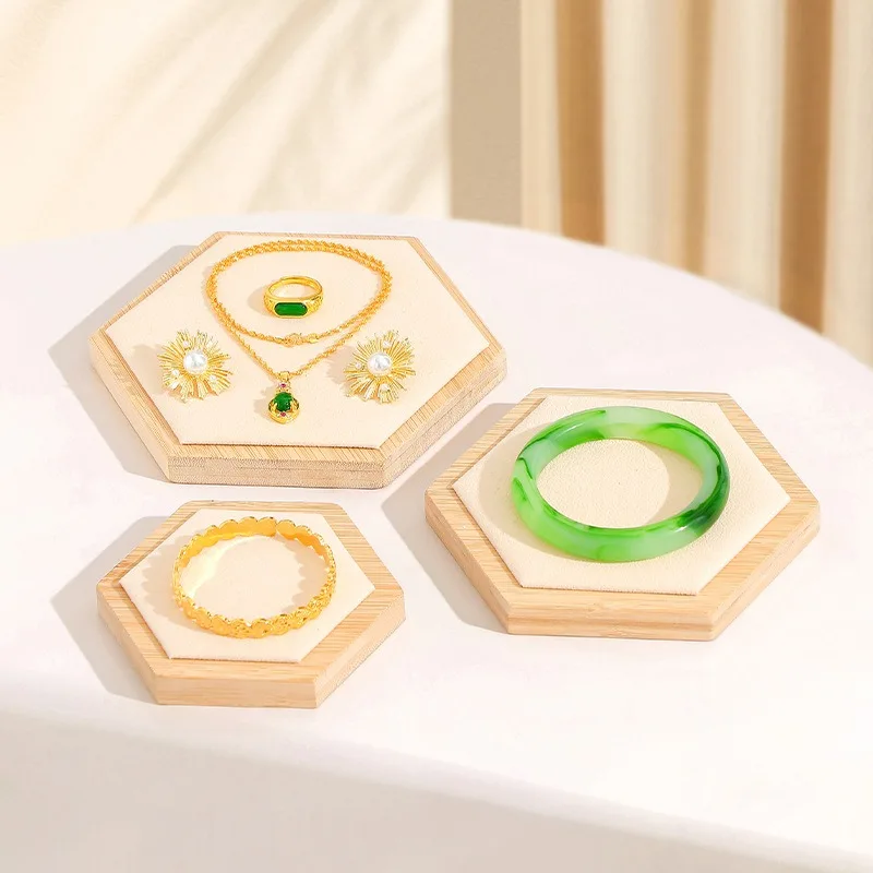 New Trending Wood PU Leather Pentagon Hexagon Square Watch Display Tray Necklace Pendant Jewelry Display Stand Rack Prop Holder