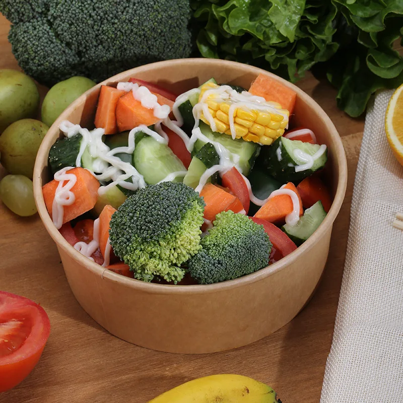 Manufacturer Custom Disposable Food Grade Kraft Paper Soup Bowl Kraft Paper Salad Bowl