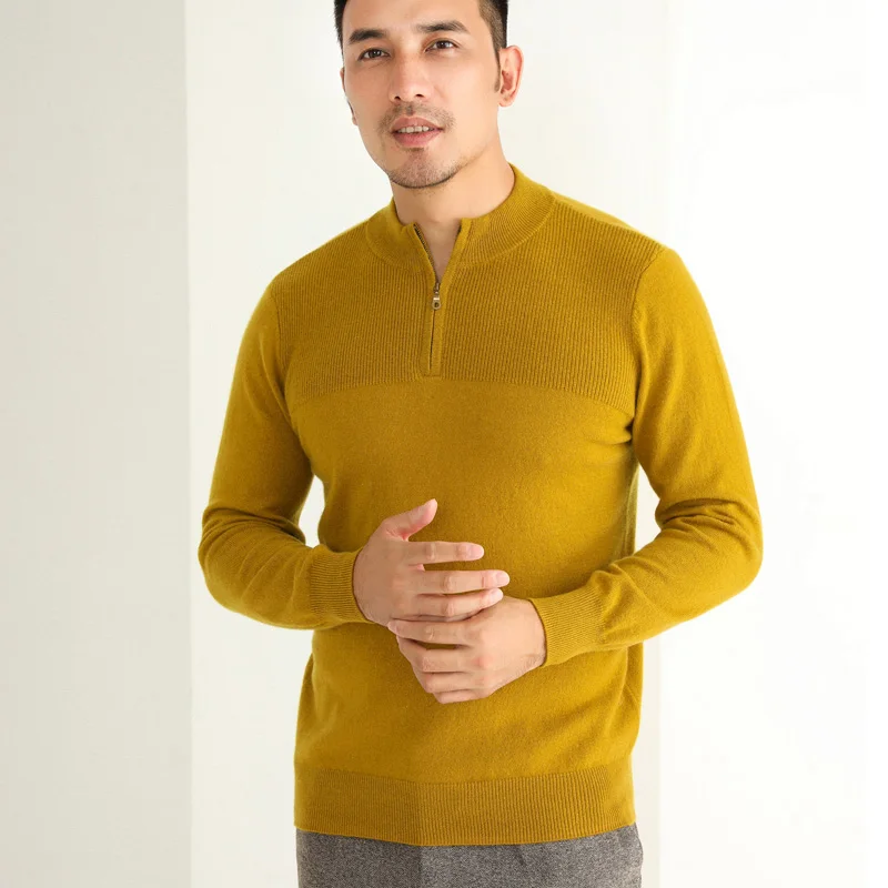 
Custom Knit Pullover Zipper Neck Knitwear 100% Cashmere Sweater Men Winter Outdoor 