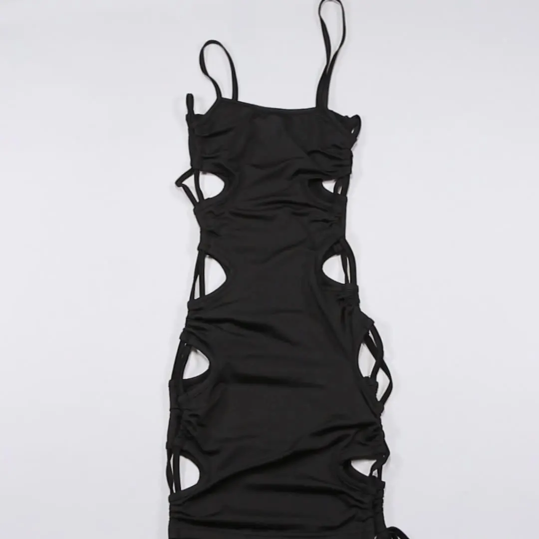 Sexy sheath dress sleeveless elastiffs  hollowed out binding for summer club 2022 new fashion bodycon dress