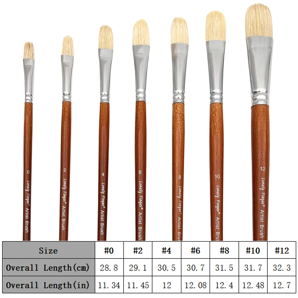 7pcs Professional Premium Bristle Paint Brushes Set, Long Handled Filbert Artist Brushes, 100% Natural Chungking Hog Bristle