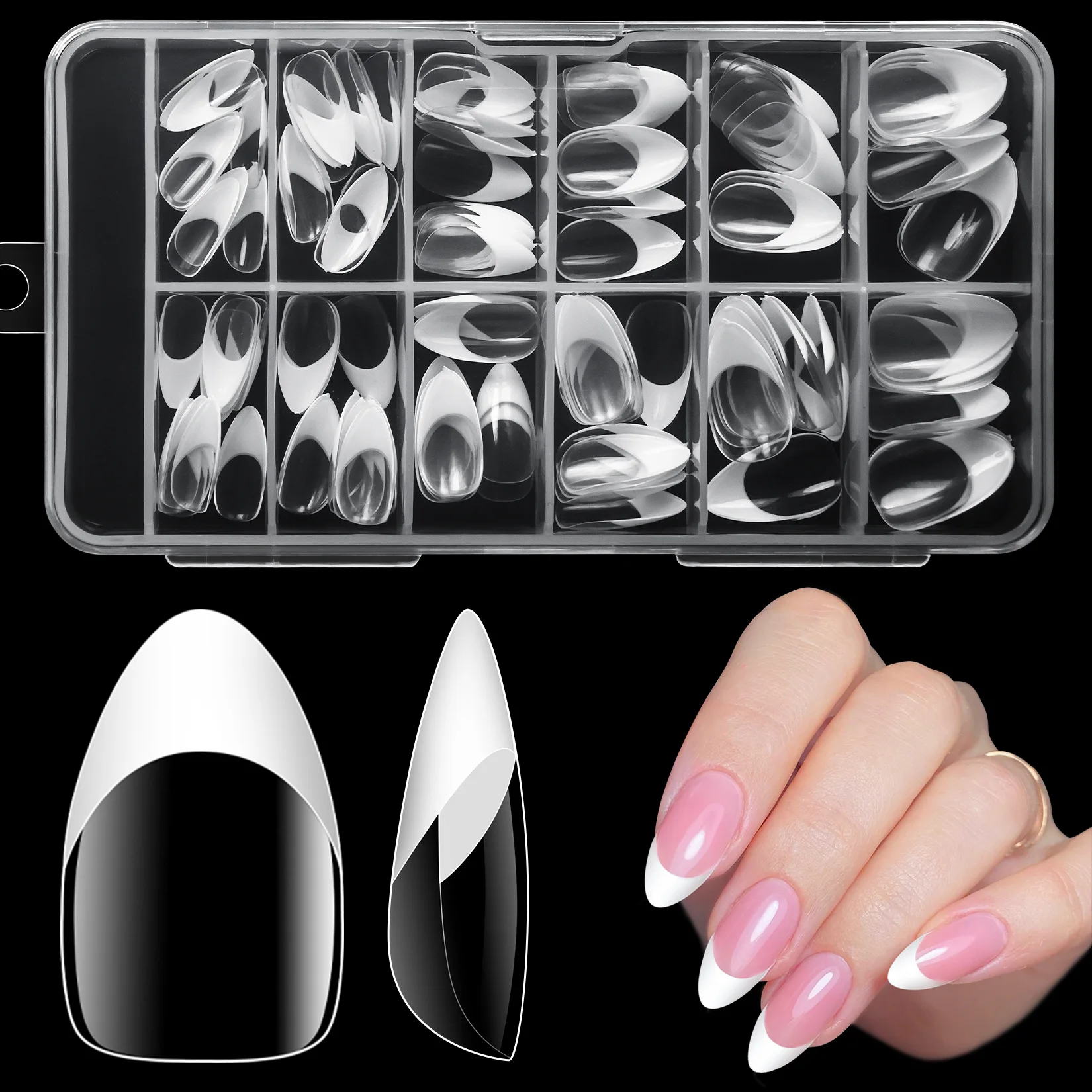 120PCS  Acrylic False Nails Artificial Full Cover Press on Nails White Clear Short Almond French Nail Tips for Home DIY Salon
