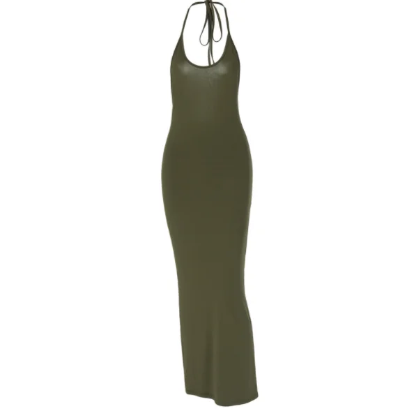 Hot sale fashion u neck sexy backless lace up sleeveless dresses women club casual