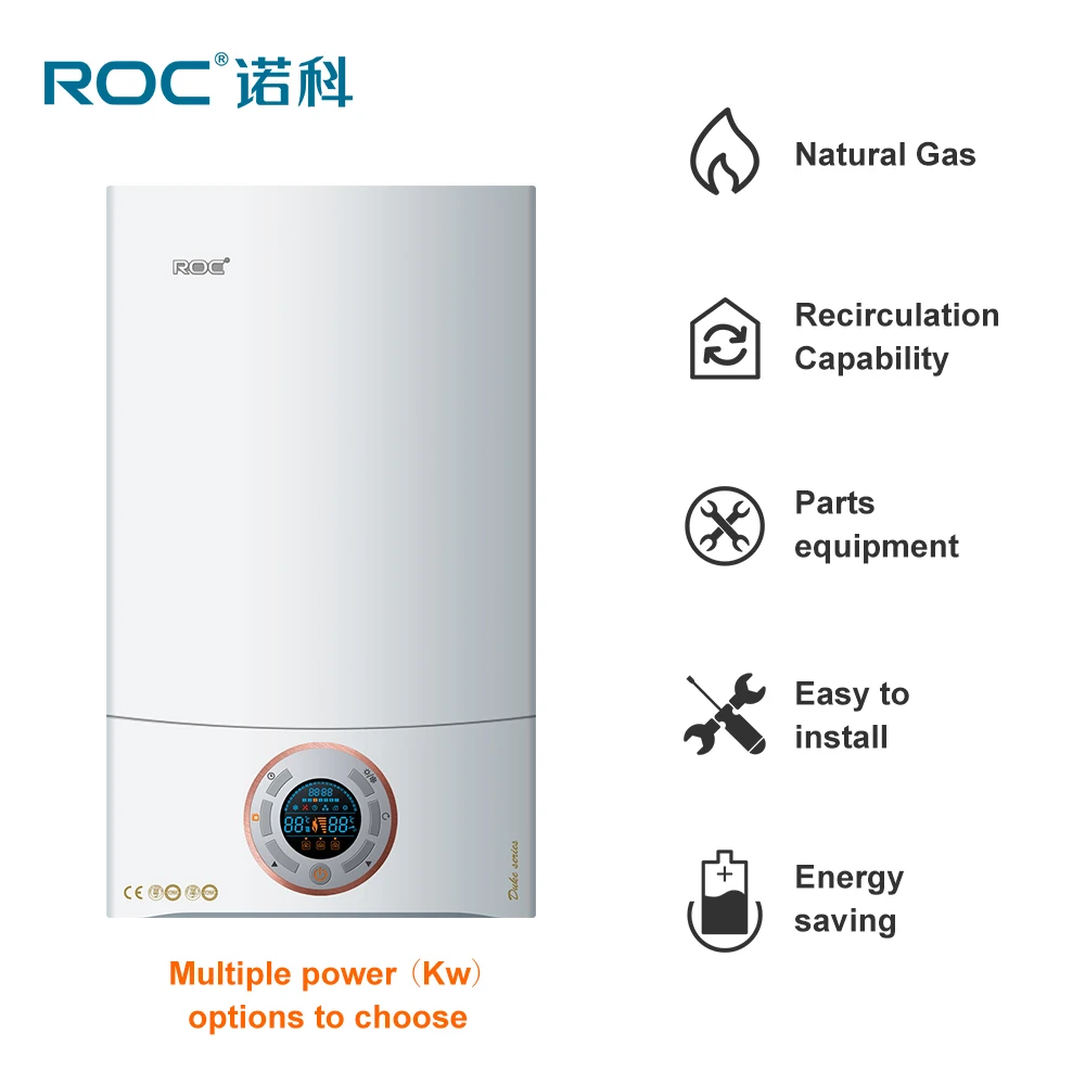 Высокоэффективный коммерческий комбинированный газовый котел ROC с естественным конденсатором, газовый комнатный обогреватель для мгновенной воды