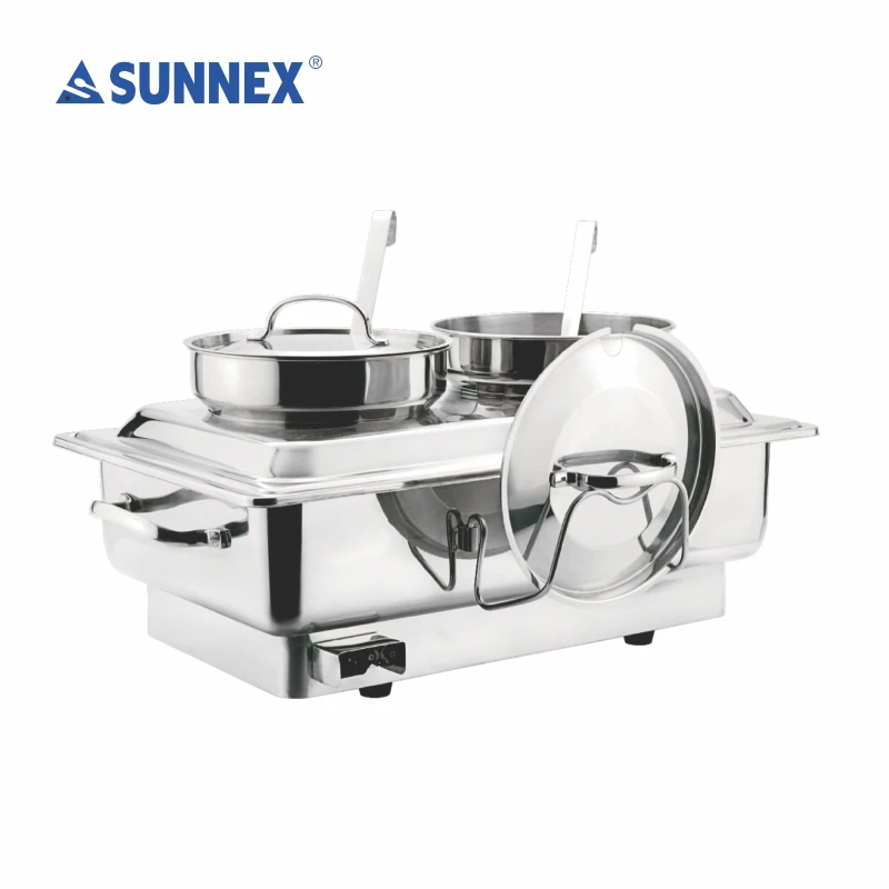 Электрическое блюдо из нержавеющей стали SUNNEX сушилка для супа станция 4Lx2 Сервировочная плита с ковшами