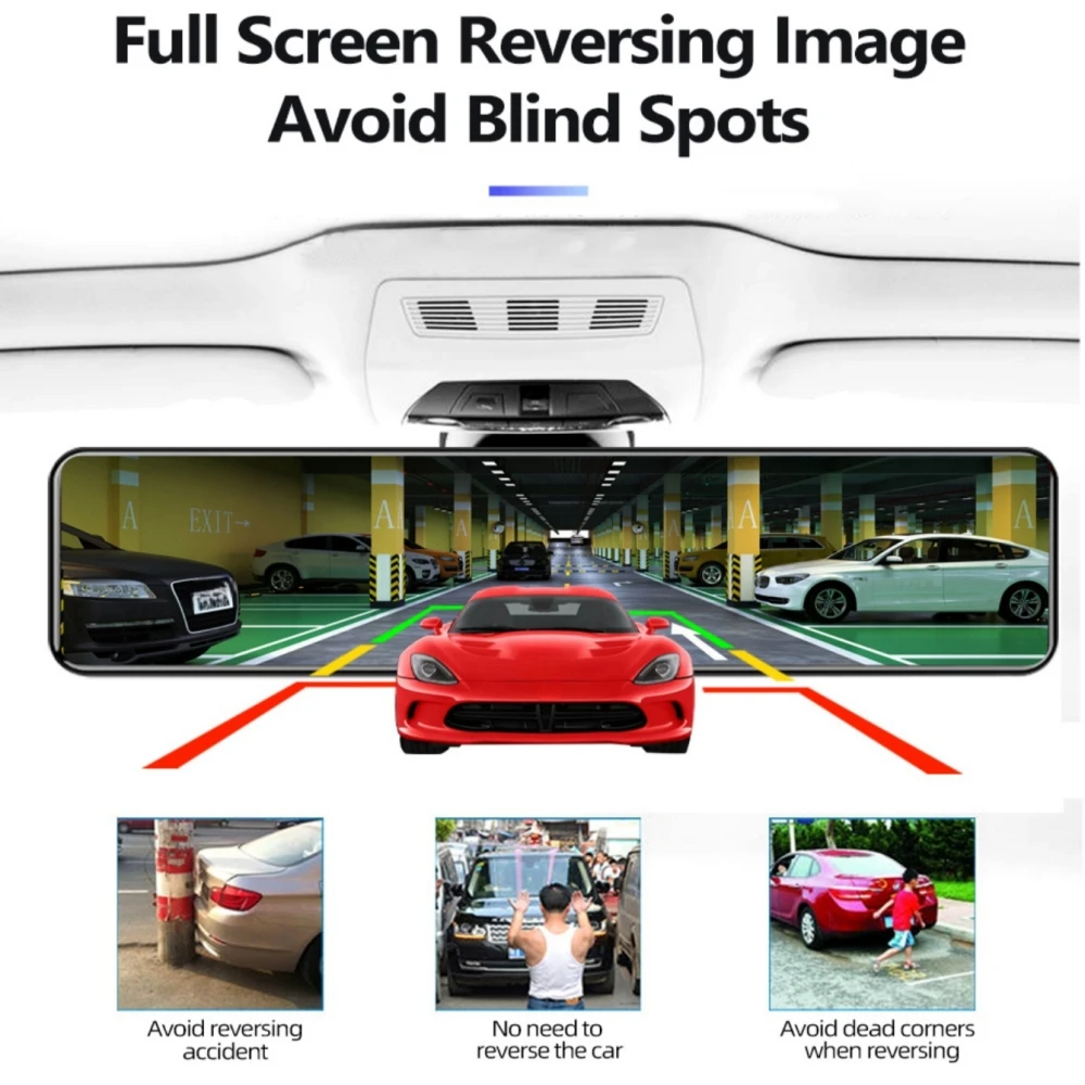 12 Inch 4K+1080P dual lens Rearview Mirror dash cam 4k With GPS WiFi navigation for car electric monitor