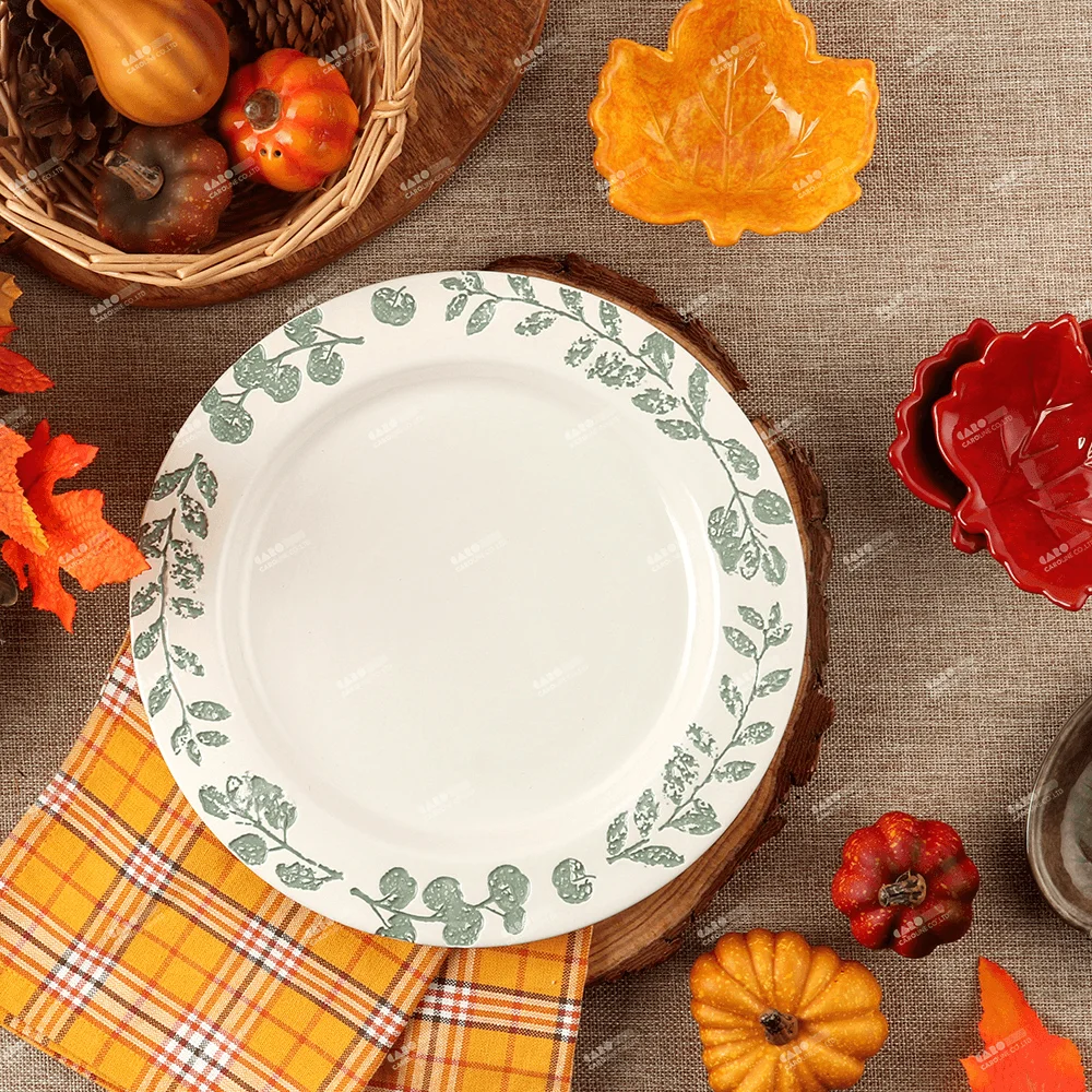 Caroline Ceramic Dolomite Stoneware Tableware Dinnerware 3D Custom Leaf Shape Plate Set for Fall Autumn