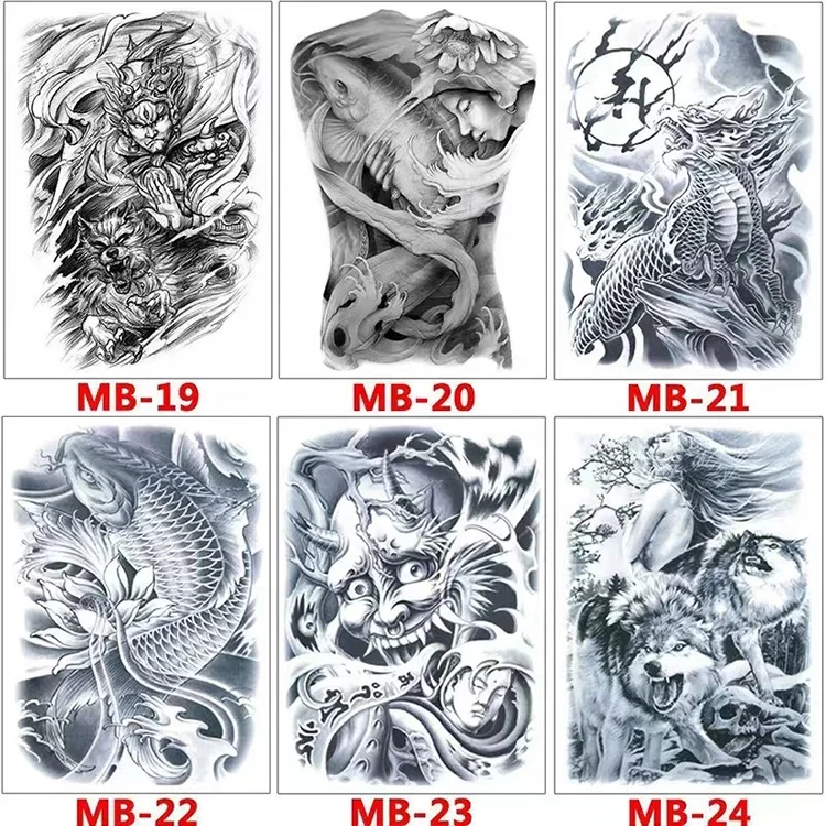 Wholesale sexy beauty skull flower lion fox peacock waterproof full back tattoo stickers