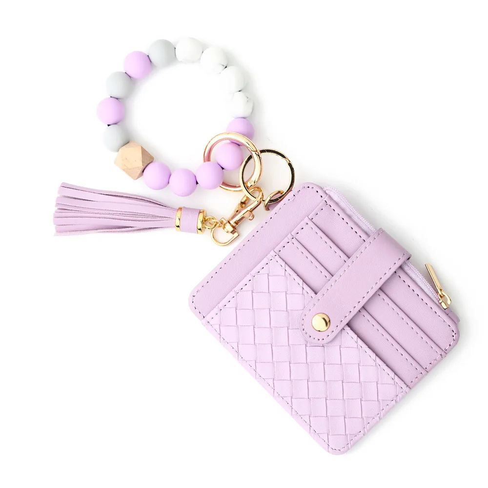 Portable Keys Ring card Holder Silicone beaded bracelet wallet wristlet cardholder Keychain