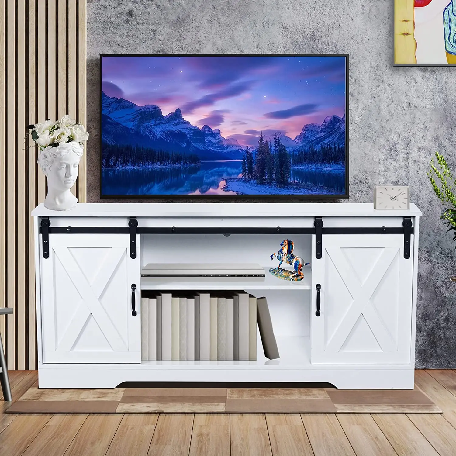 White industrial entertainment center TV console table