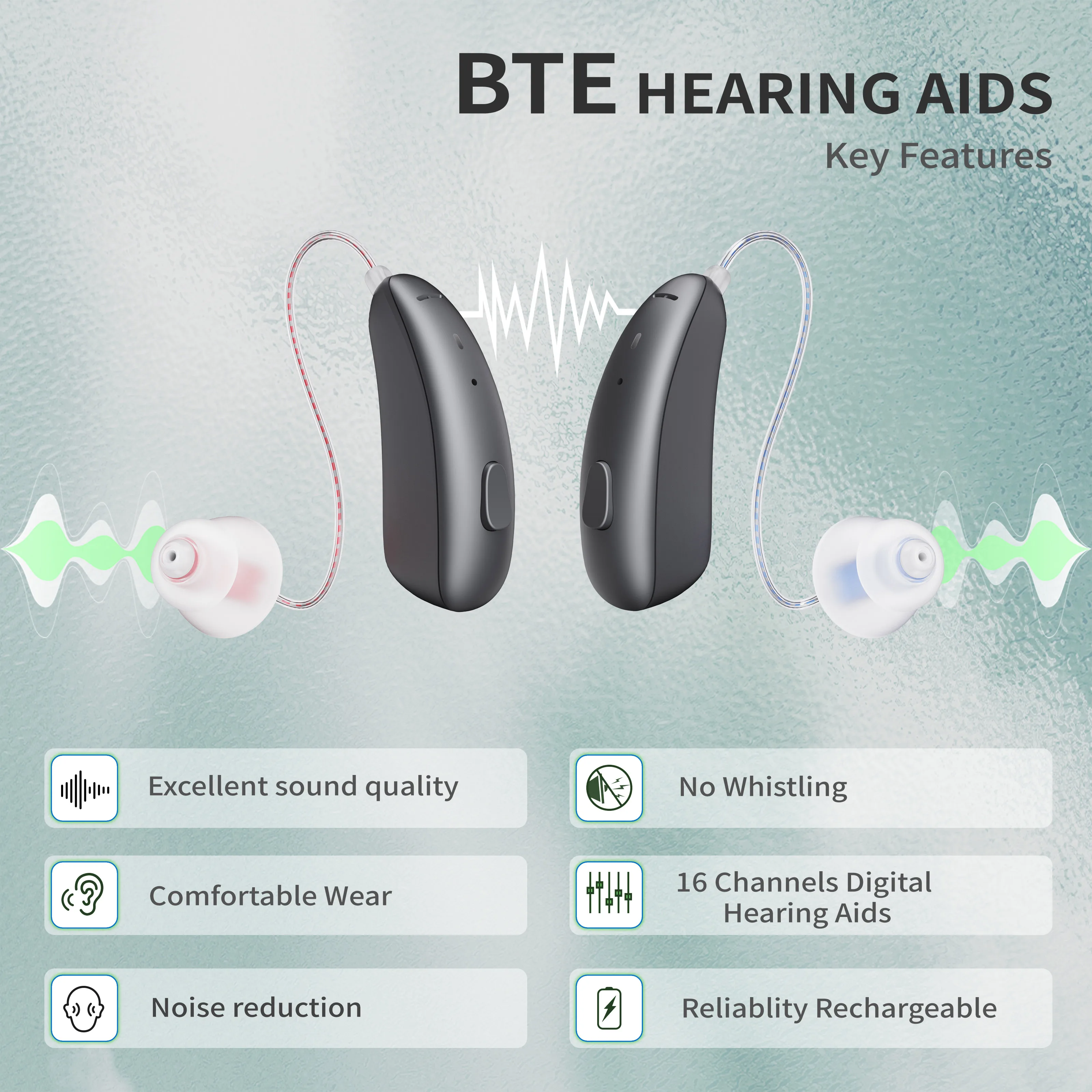 JINGHAO Китай DW2 новый продукт легкий RIC BTE Цифровые слуховые аппараты перезаряжаемые