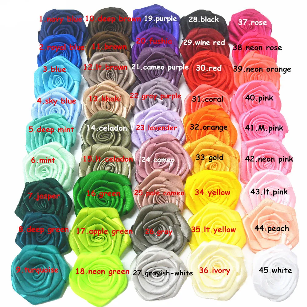 4.5cm Rose Flower Mini Satin Ribbon Baby Satin Rolled Ribbon Rose Flowers Fabric Rosettes Flower hair accessories CH401