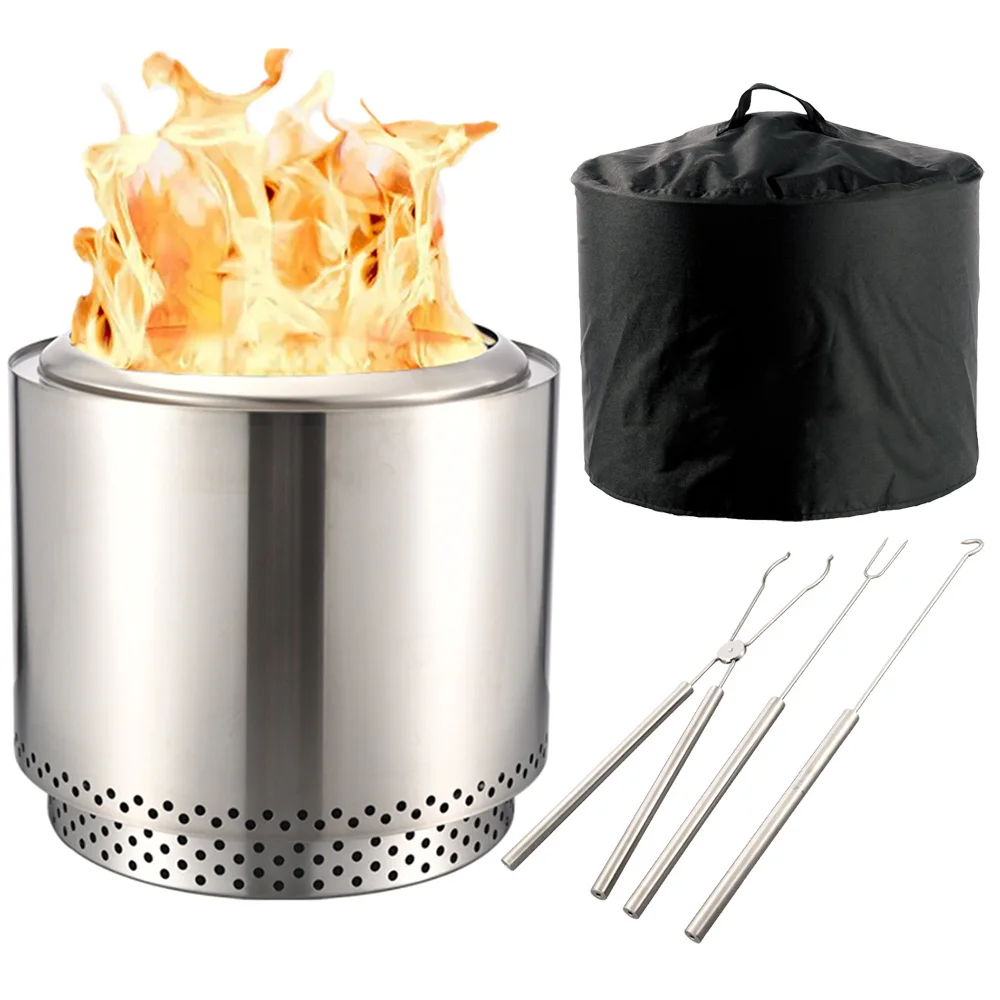 27 inch Smokeless Firepit Fireplaces Outdoor Camping Stove Stainless Steel Removable Portable Outside Patio Picnic Grill