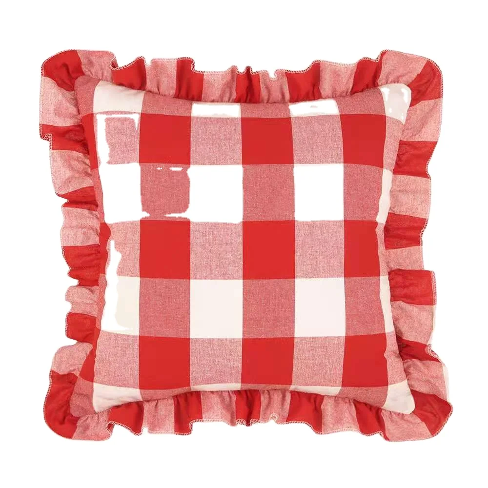 Handmade Farmhouse Modern Red Buffalo Ruffle Pillow Cover