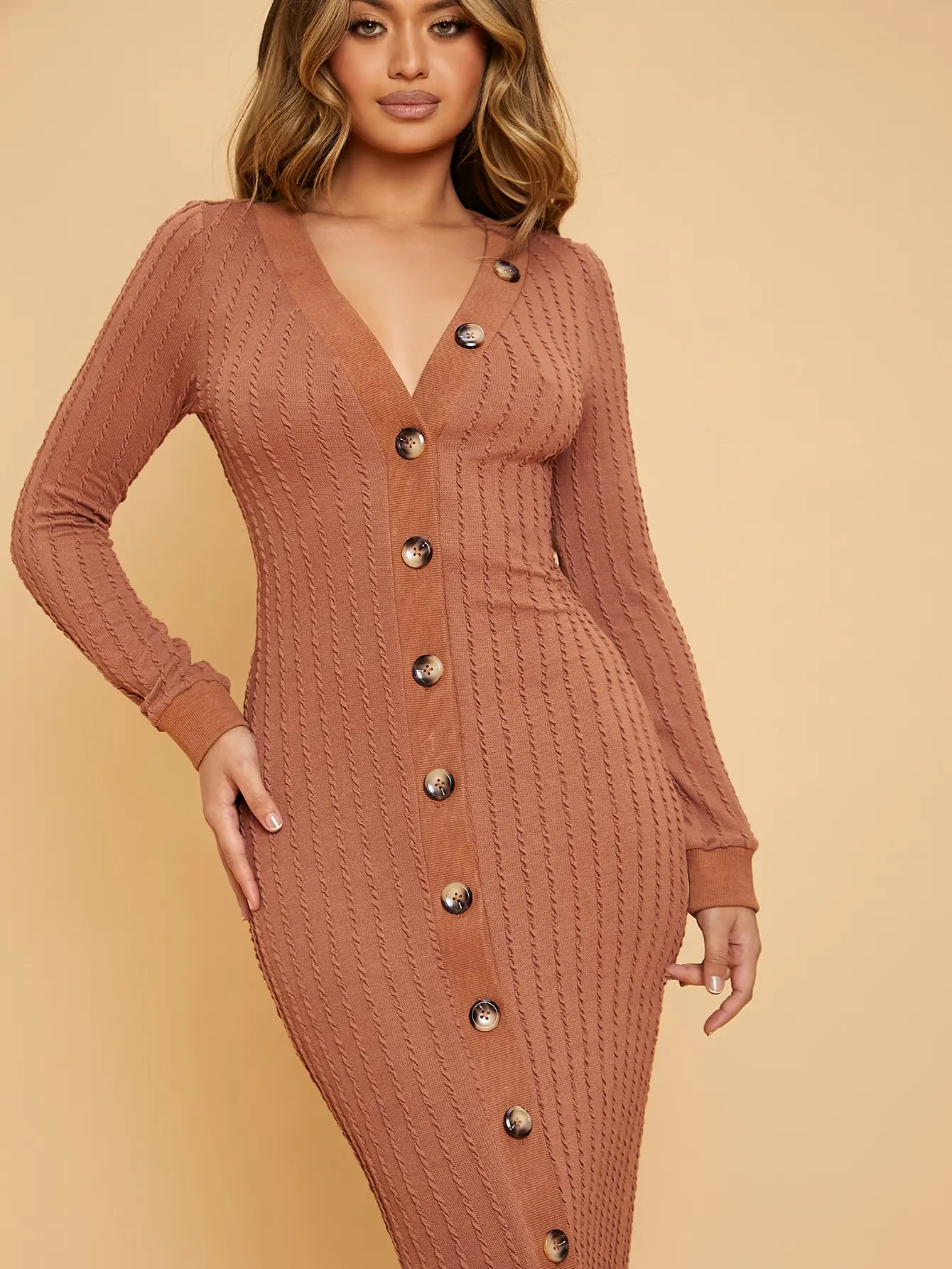 OEM Button Front Cable Knit Bodycon Dress, wholesale roupas femininas clothing,  sexy plus size womens dresses