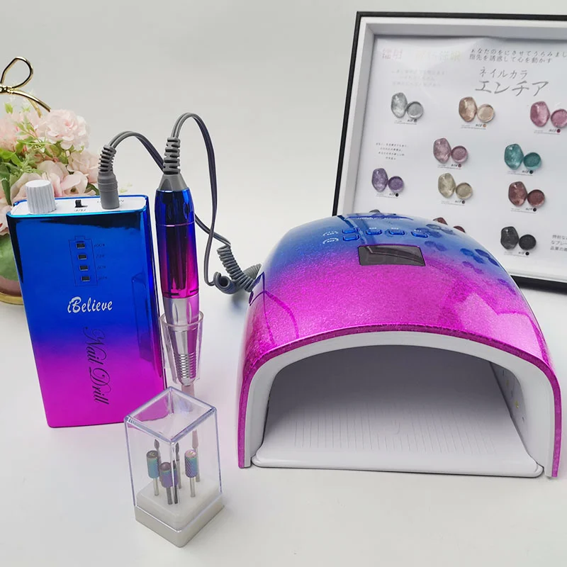 48W Rechargeable Red Bule Light Nail Dryer Machine Fast Drying Polish Gel OEM Uv Led Nail Lamp