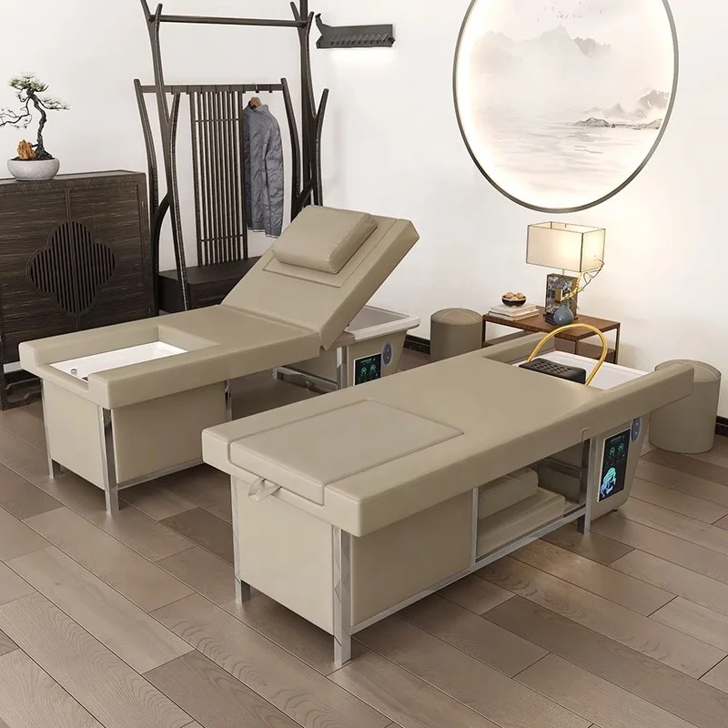 New design hair salon water circulation head therapy washing bed electric thai style treatment shampoo chair with foot spa