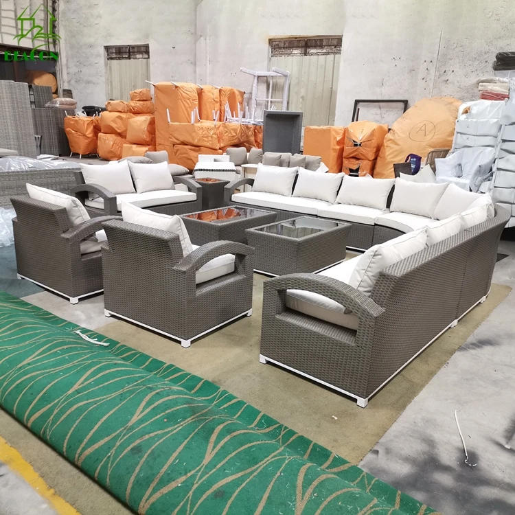 Extra large outdoor corner sofa sectional woven wicker rattan outdoor furniture sofa set for garden