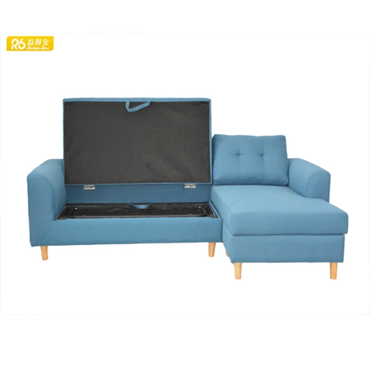 New Design Space Saving Sofa Beds Fabric Material L Shape Functional Living Room Furniture Linen Blue Sofa Bed