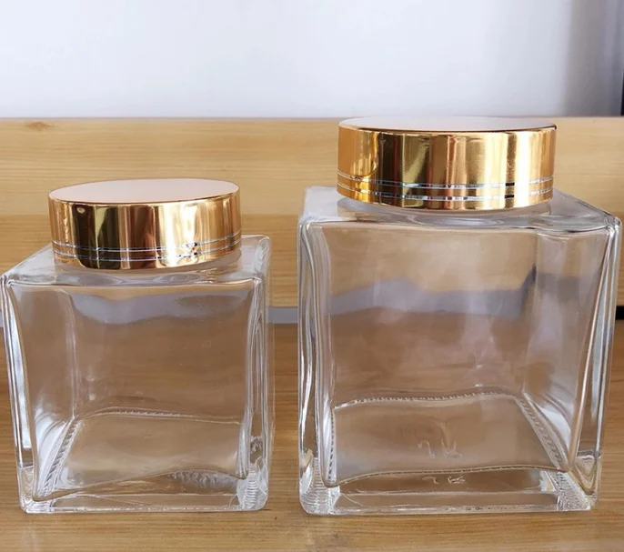 Stocked Empty Square Shape 100ML 180ML 360ML  Glass Jar With Canning Lid Glass Honey Jam Jars