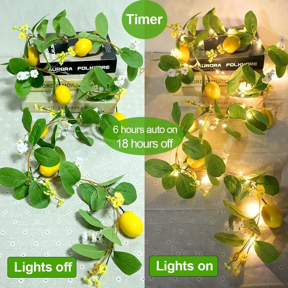 Newly Spring Summer Greenery Lemon Vine Plants Faux Fruit Wedding Home Garden Decorations Artificial Lemon Garland with Lights