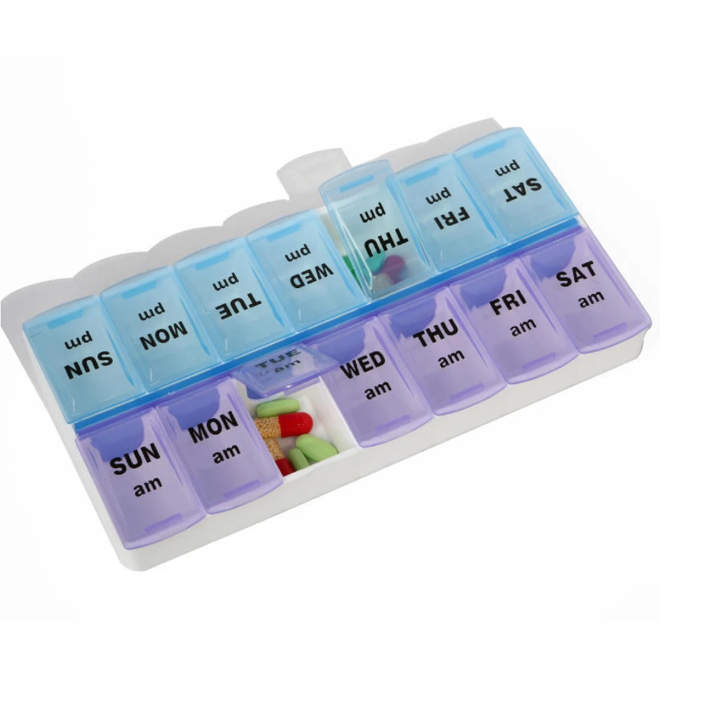 2 Row 14 Compartments Combine Daily Pill Box Pill Storage Case, Weekly Daily Travel Case for Vitamins Medicine and Supplements