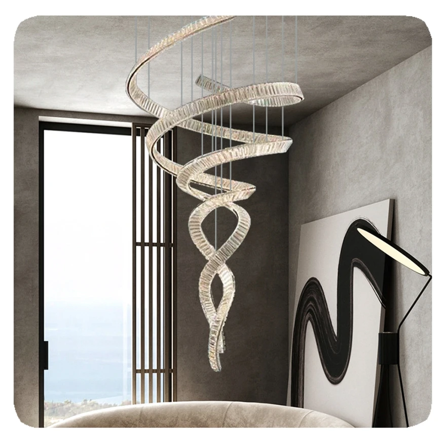 2025 Custom hotel chandeliers pendant lights led design luxury staircase high ceiling hanging modern beads crystal chandelier