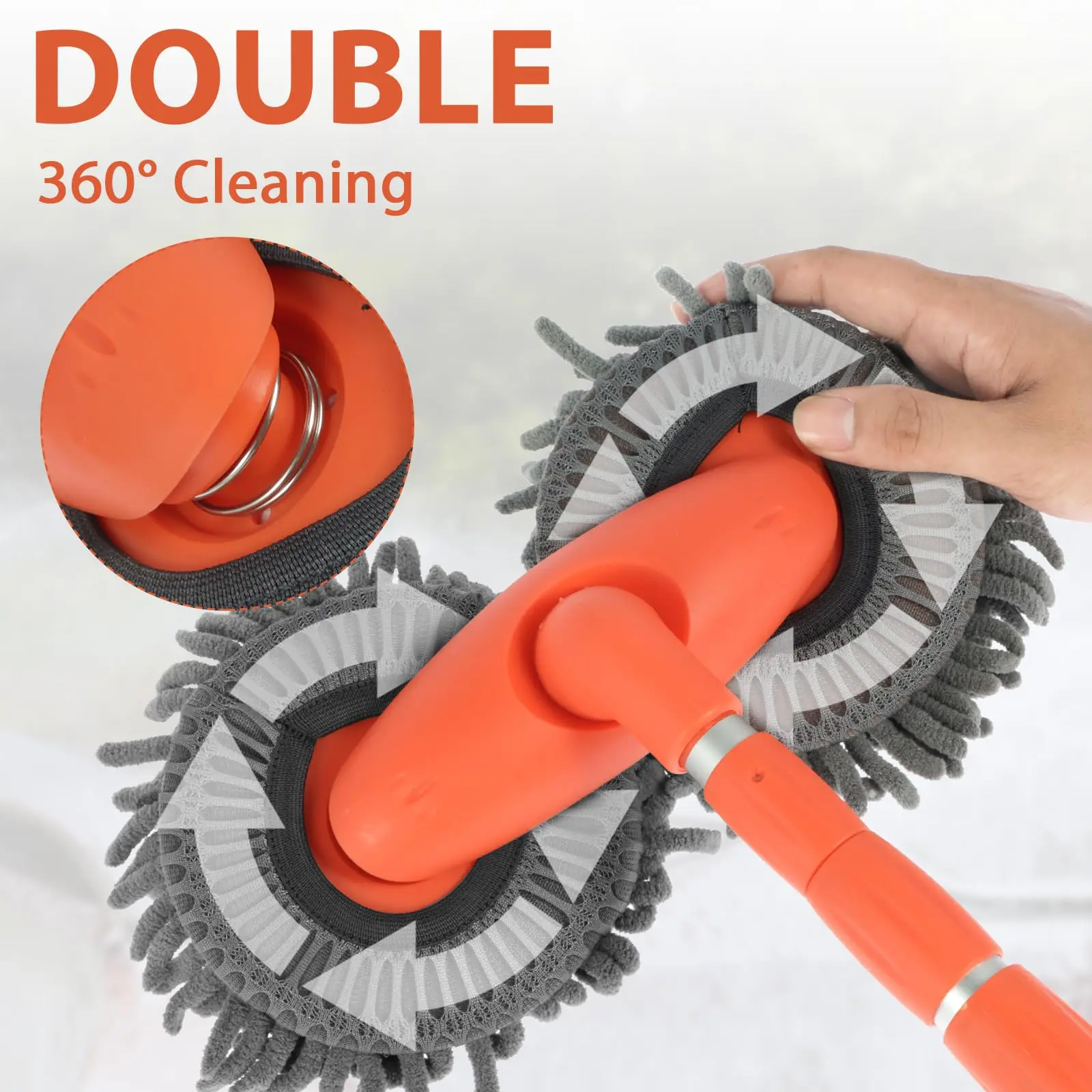Premium Adjustable Aluminum Car Wash Brush Mop with Durable Rotating Double Brush Head for Efficient Roof and Window Cleaning