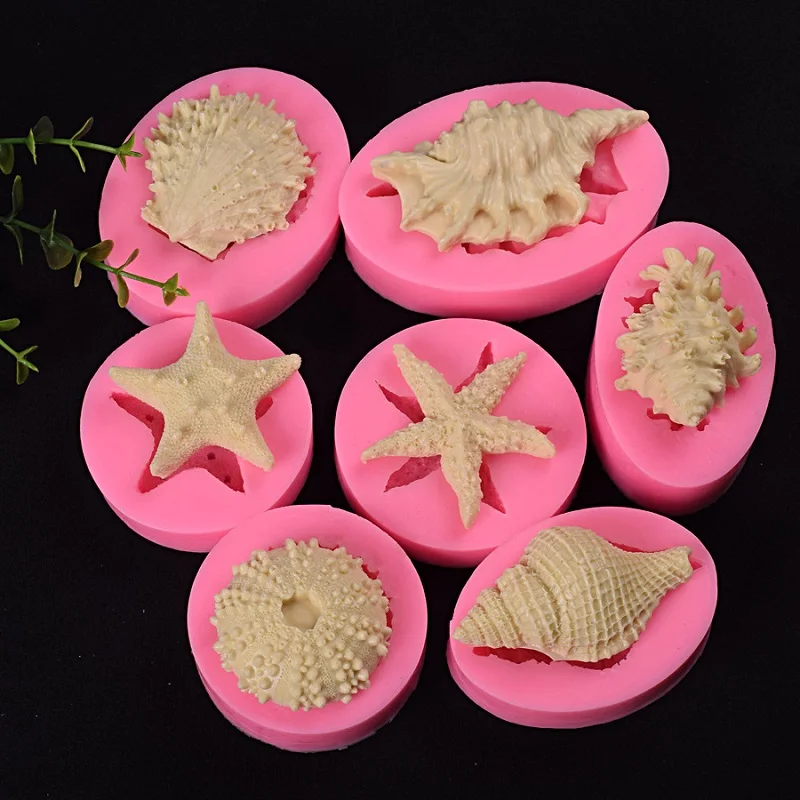Ocean series pearl conch starfish shell sea urchin fondant molds seashell cake decoration silicone mold